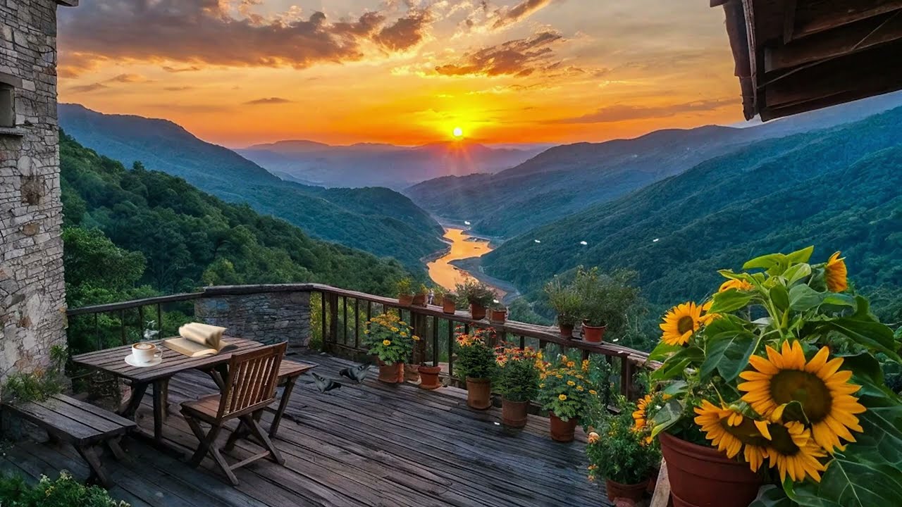 Tranquil Sunset Retreat 🌅 | Cozy Cabin Balcony Nature Ambience for Deep Sleep & Anxiety Relief