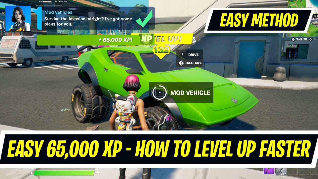 [Secret Challenge] Easy 65,000 XP for Mod Vehicles in Fortnite - Rare Quest - How to Level up Faster