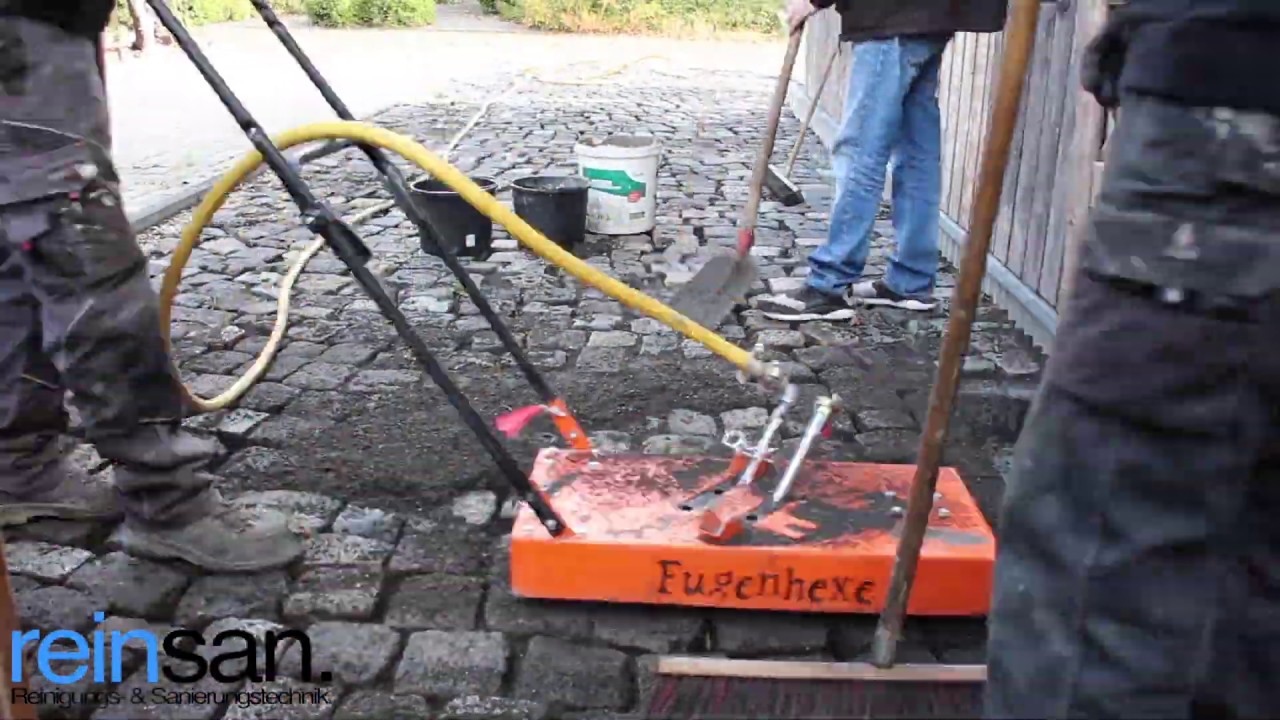 Steinsanierung ohne Hochdruck | Unkrautdichte Kunstharzverfugung mit Romex | reinsan.