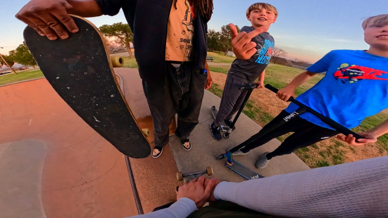 Interacting with wild scooter kids and skaters
