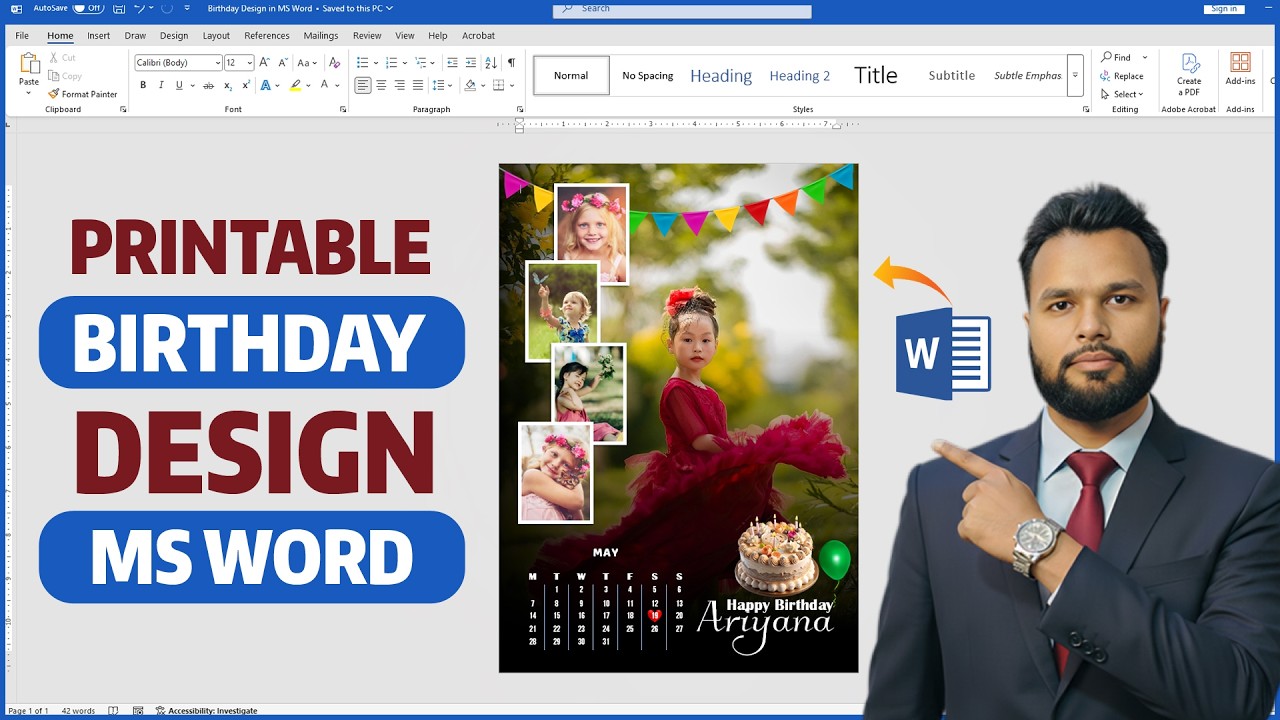 Printable A4 Size Birthday Card Design in MS Word | MS Word me A4 Size Birthday Card Kaise Banaye?