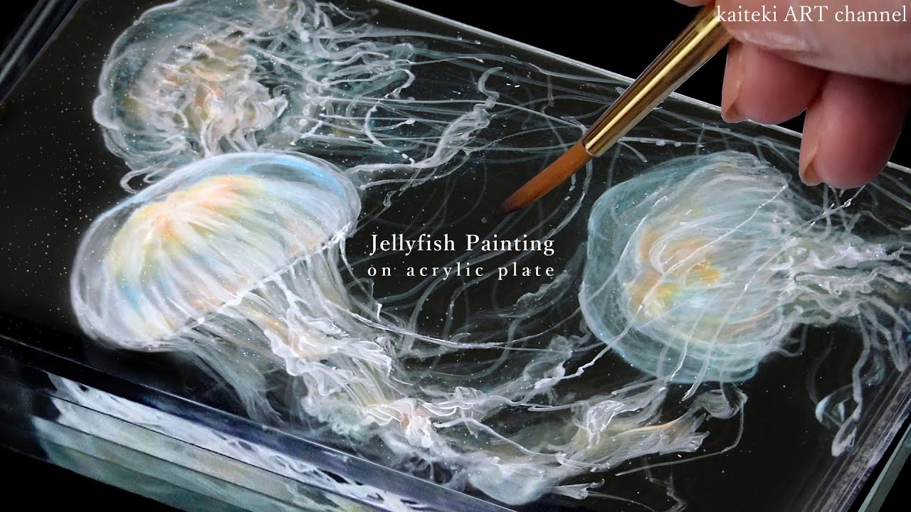 【光る！】セリアのアクリル板にリアルなクラゲを描く＆ Acrylic Painting on acrylic plates, Luminescent Realistic Jellyfish