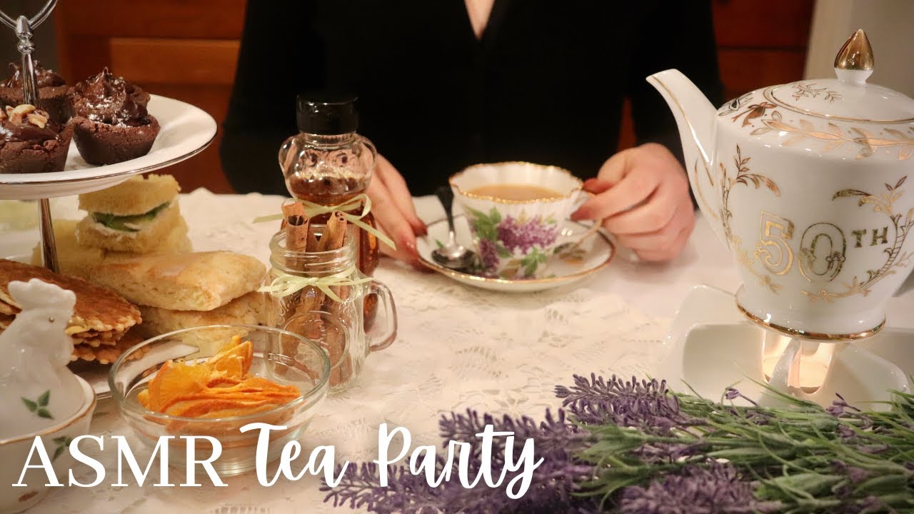 ASMR⼁TEA PARTY FOR TWO W/ MUSIC ☕ (Roleplay, Eating, Fabric Sounds, Whispers, Hand Movements)