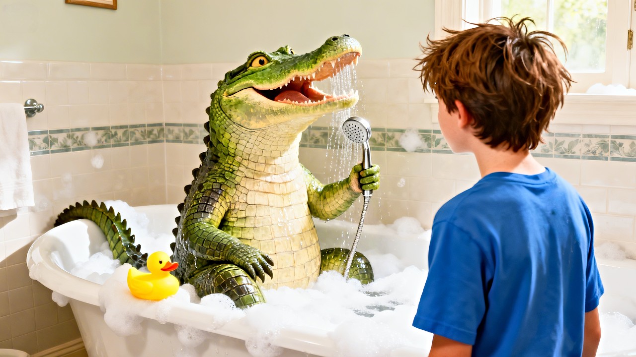 A Boy Discovers a Giant Crocodile Living in His House