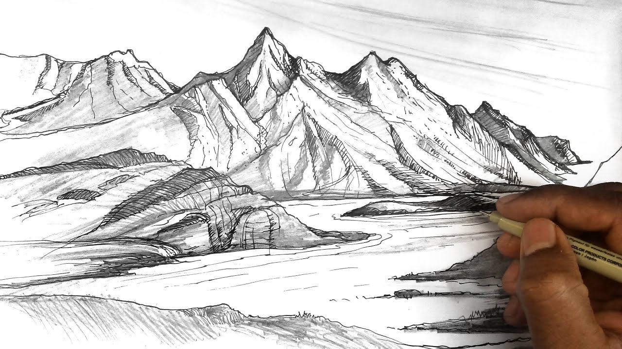 How to draw mountains | Mountain sketches