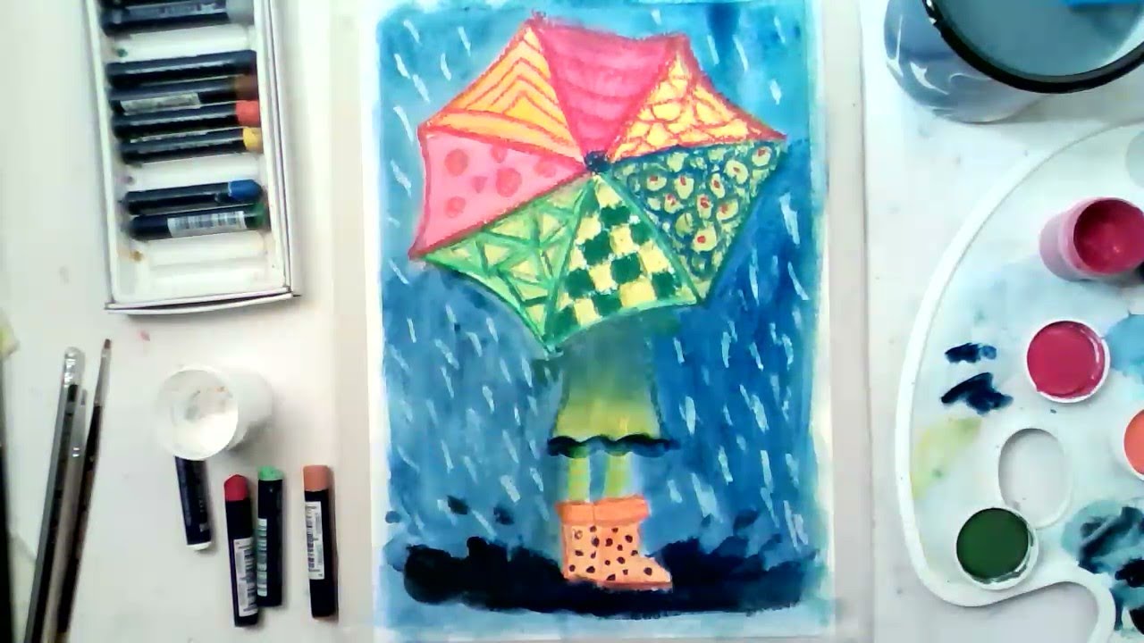 Rainy day and Colorful umbrella [lesson recording] children painting