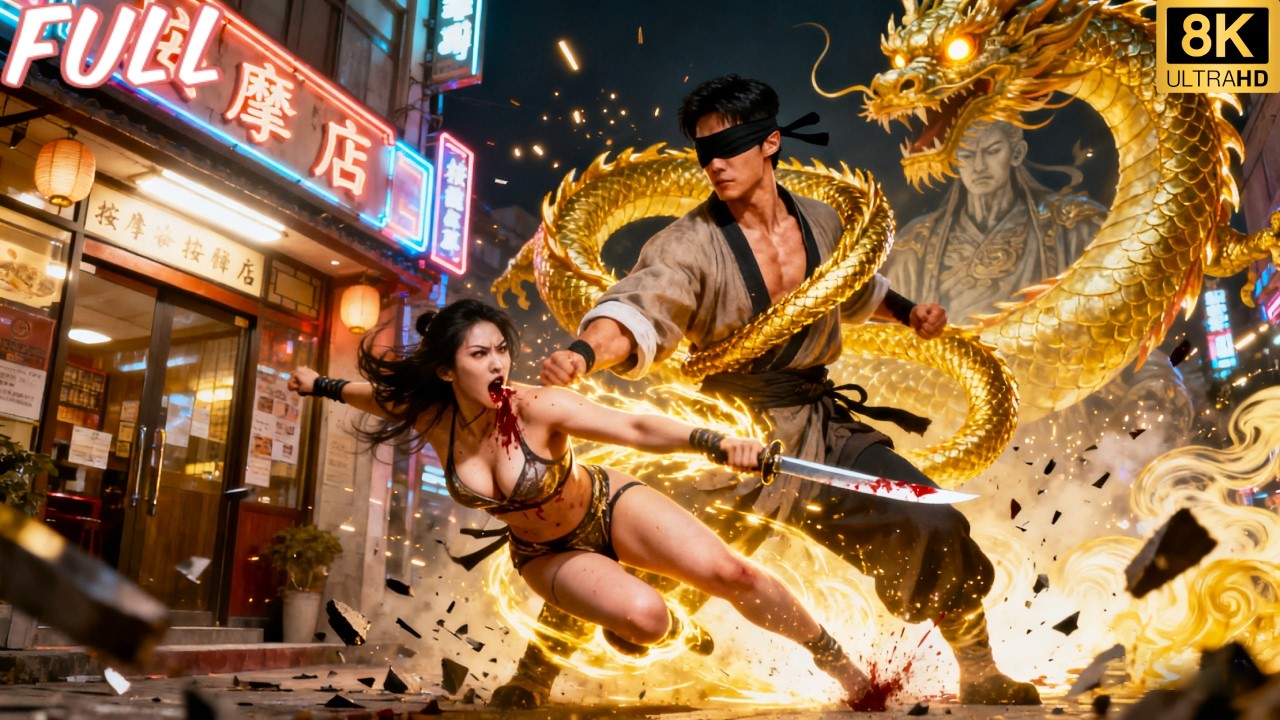 The blind massage shop owner is a hidden war god; a female ninja tries to kill him—down in one move!