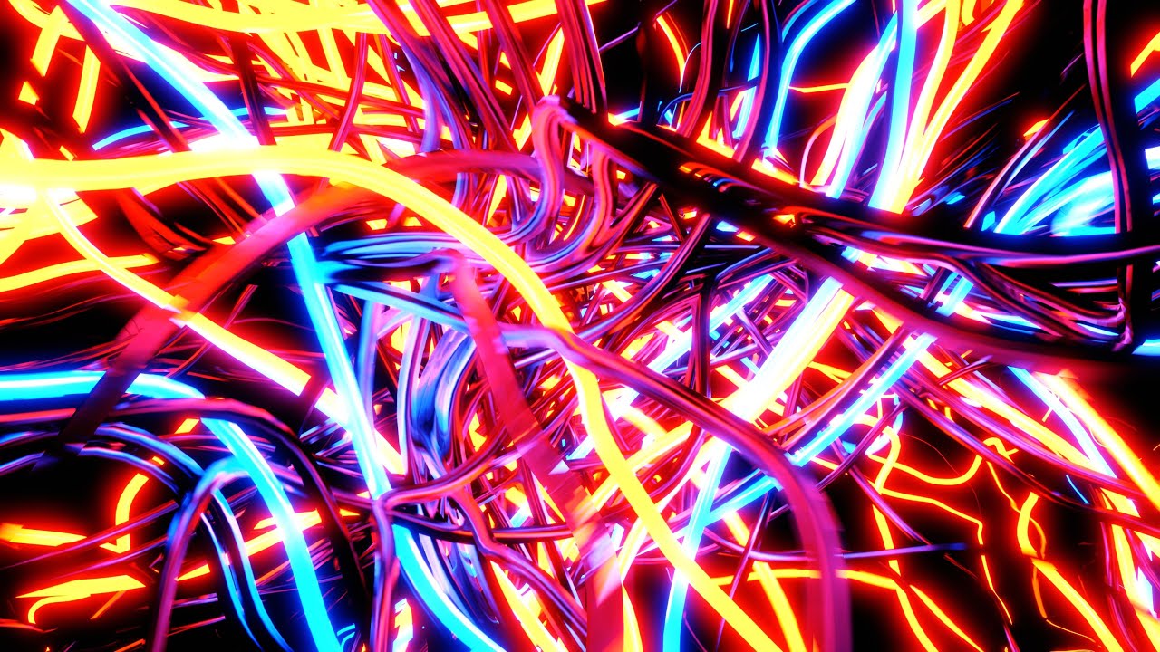 Abstract Animation of Neon Fiber Light Glow Strands Flowing Wave Lines 4K Moving Background|Неон