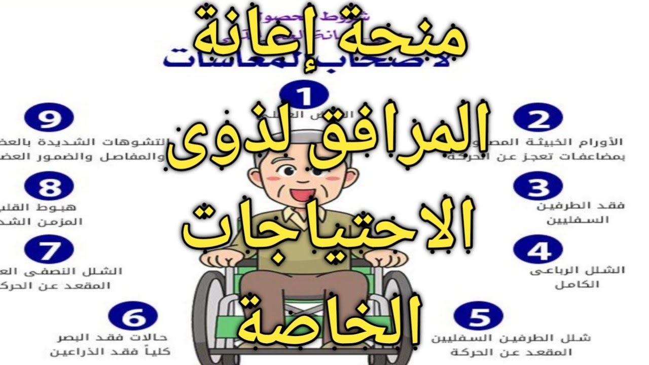 إعانة المرافق لذوى الاحتياجات الخاصة الحالات والشروط وقيمة إعانة المرافق وحالات انقطاعها2021م