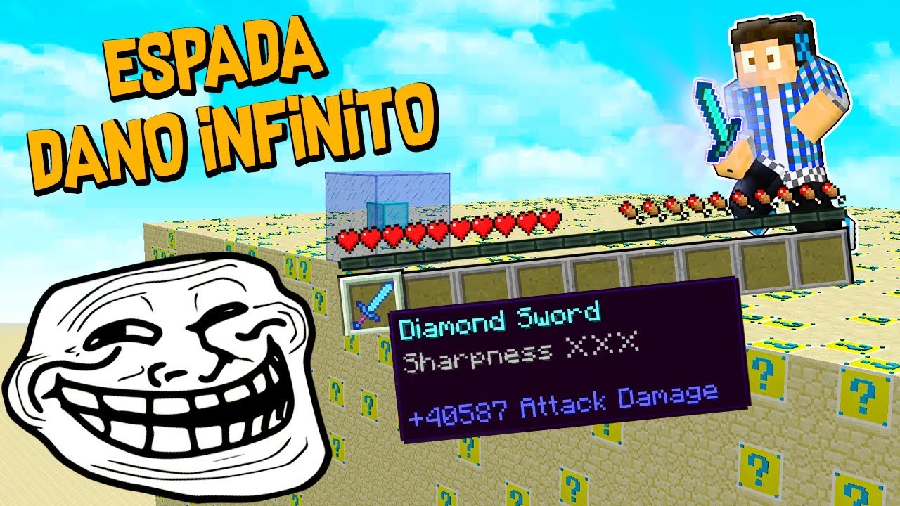 CUBÃO DE LUCKY BLOCK TROLL ESPADA COM DANO MAXIMO NO MINECRAFT