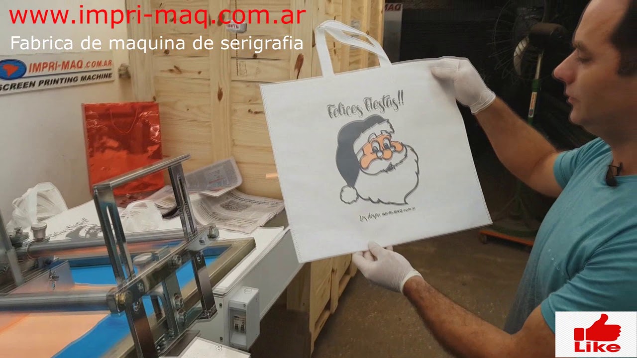 Impresora de bolsas friselina, ♻️ bolsas tnt, non woven bag, maquina de serigrafia imprimí papa noel