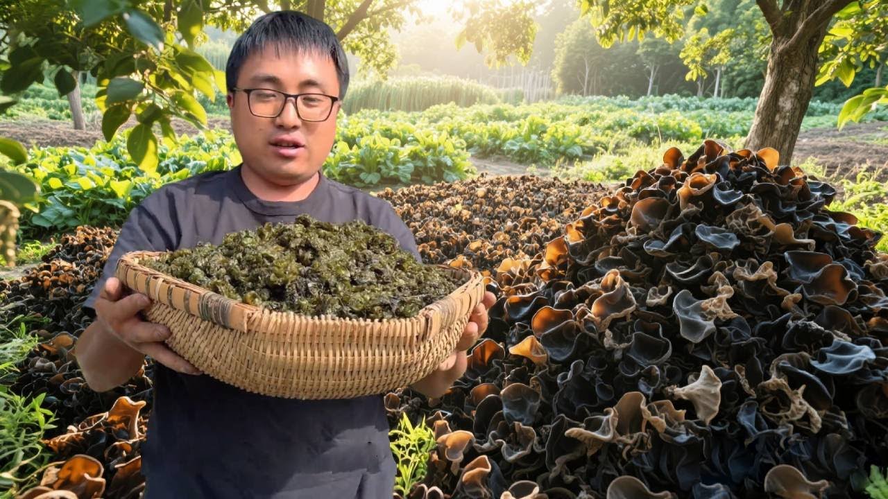 人生第一次见这么多地木耳，冬宝轻松扯几十斤，和新鲜肉炖，下饭 ！#农村生活#地木耳