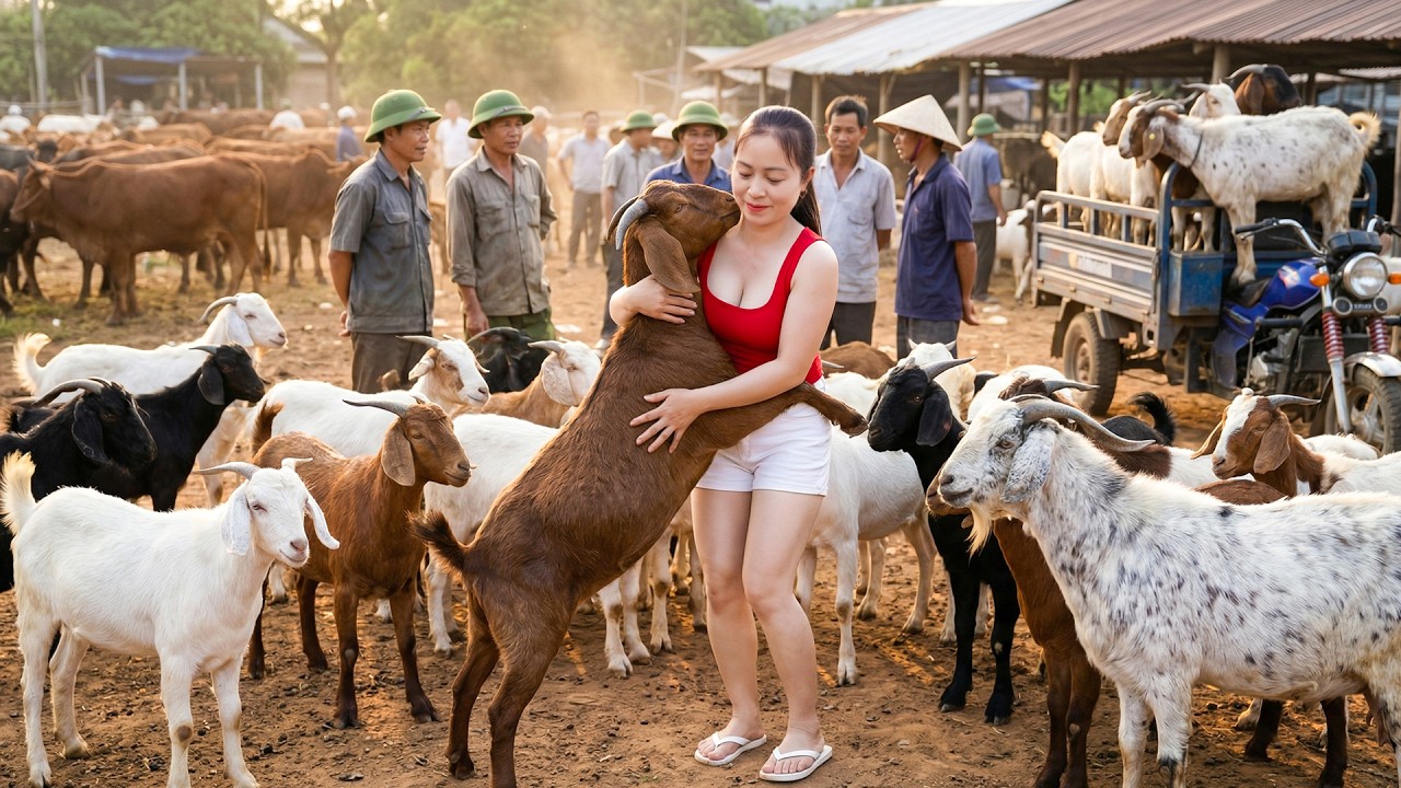 Harvesting Goats From Farm & Loads on 3-Wheeler Truck to Sell at Market - Farm to Market