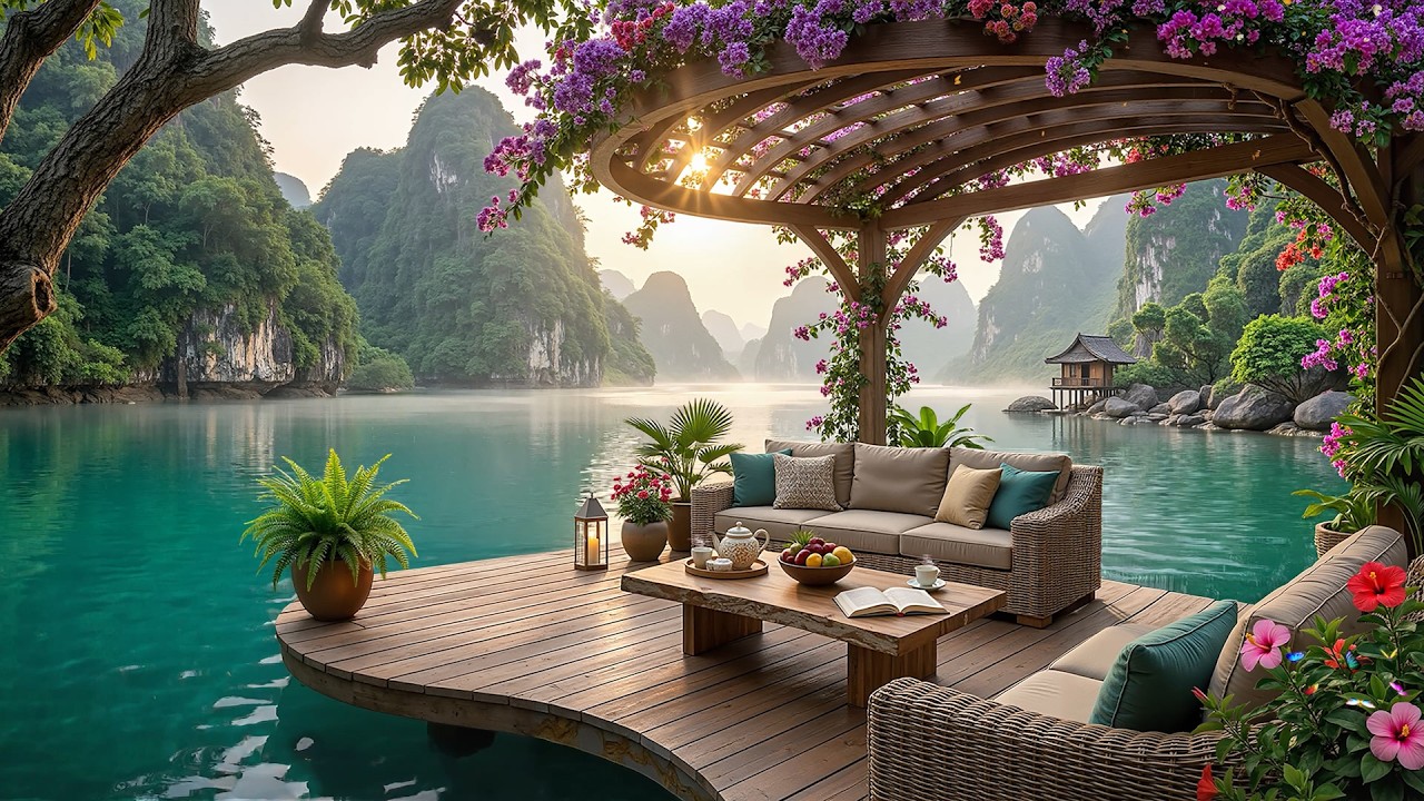 Morning Relaxing Jazz in a Lakeside Cabin | Soothing Jazz Music With Nature Sounds for Work & Focus