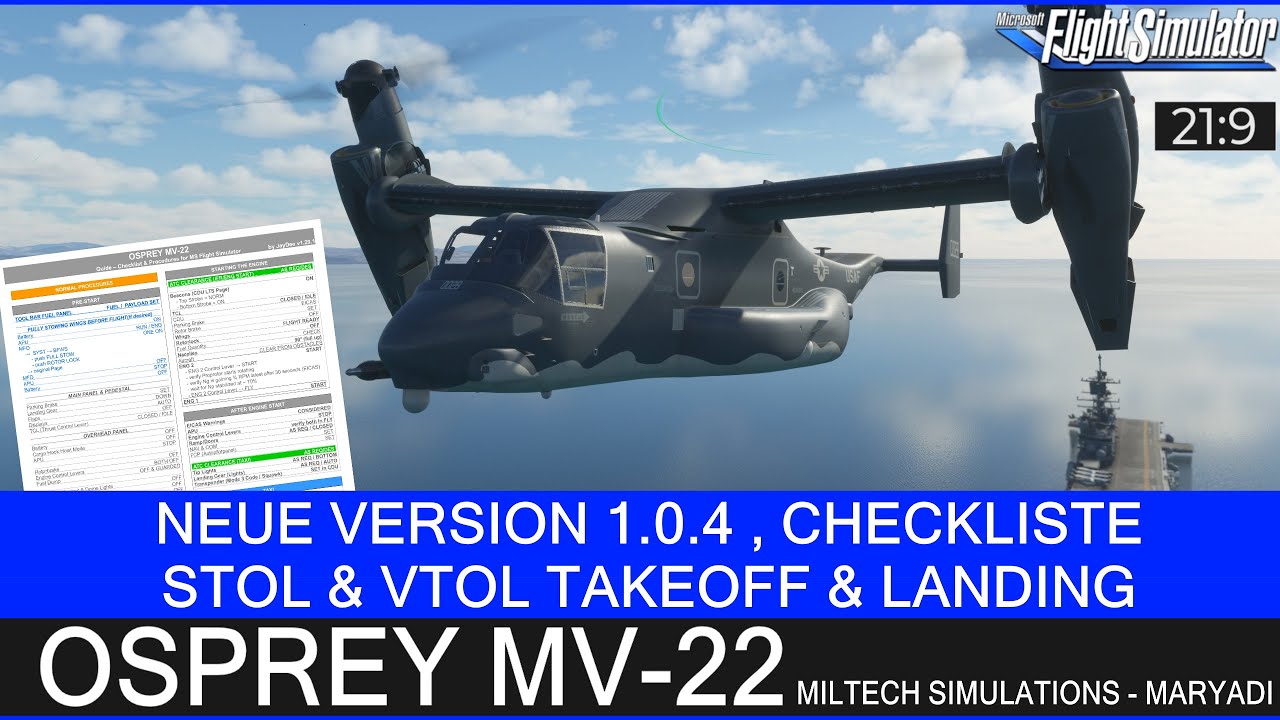 OSPREY MV-22 - Version 1.0.4, Checkliste, VTOL & STOL ★ MSFS 2020