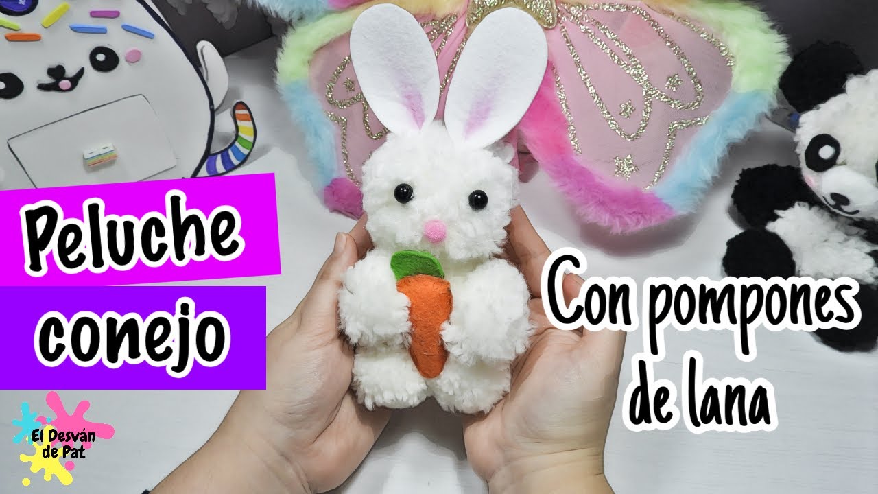 PELUCHE DIY CONEJO CON POMPONES DE LANA 😍 MANUALIDADES FÁCILES DE HACER EN CASA