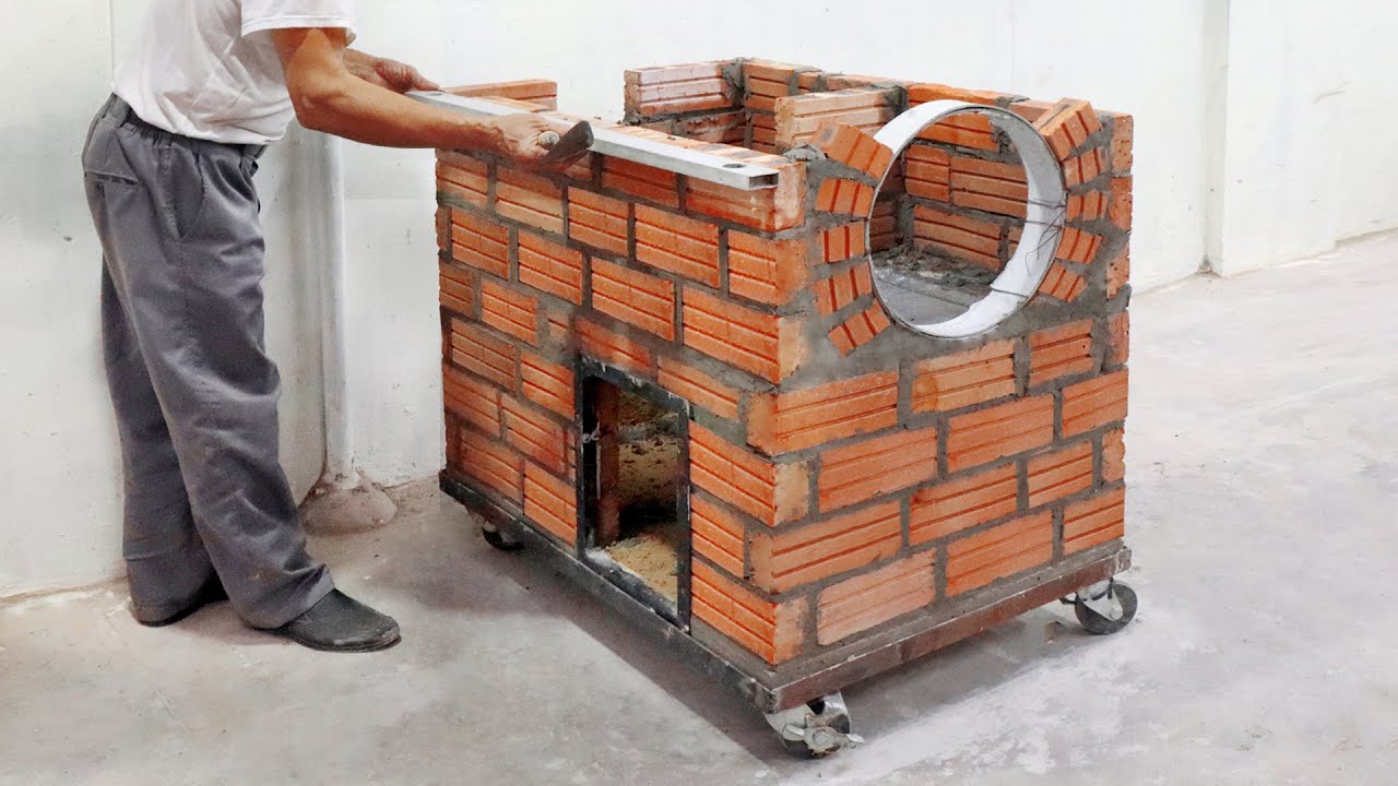 How to make a new pizza oven from red bricks and cement