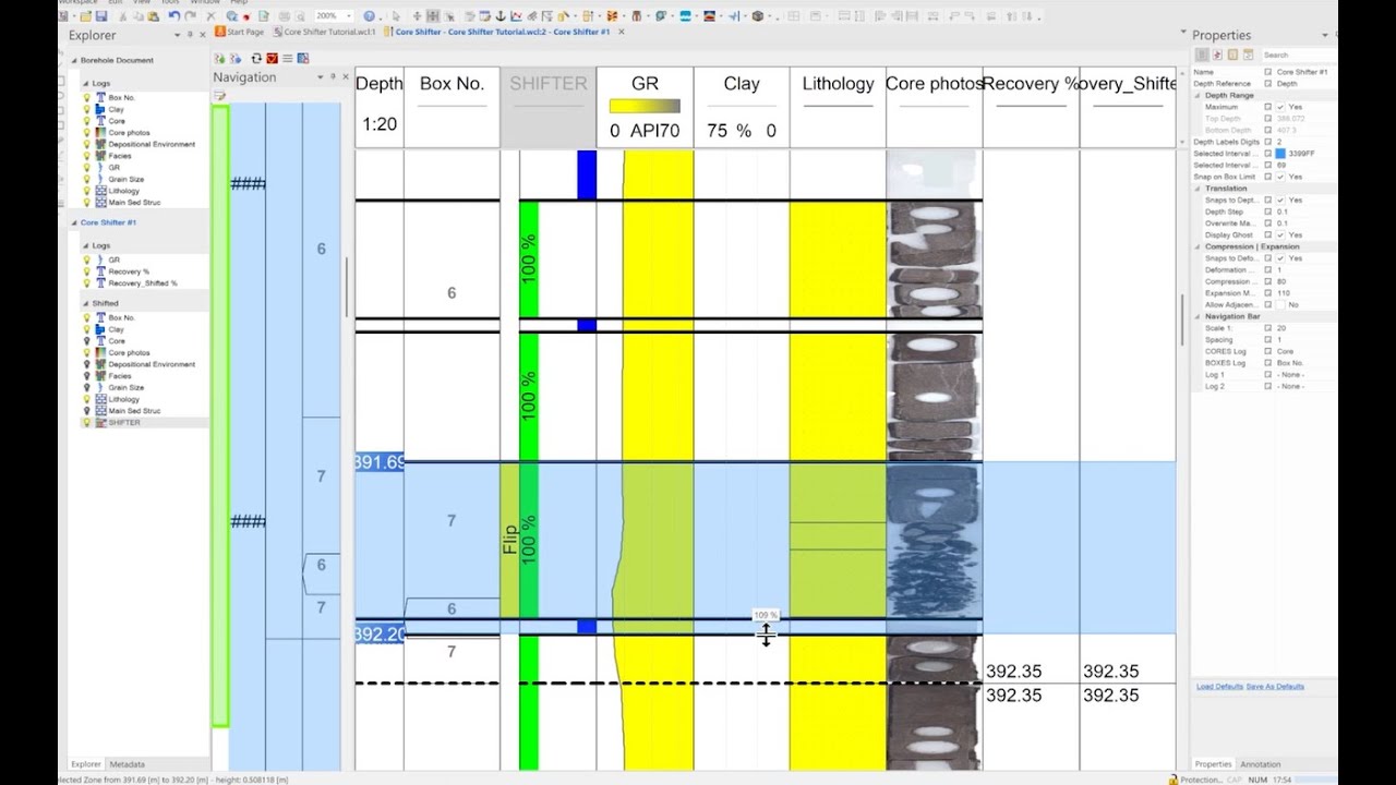 WellCAD Core Shifter Workspace