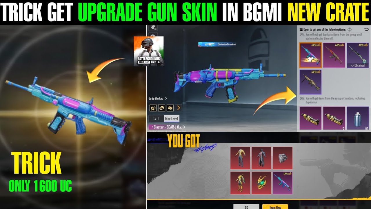 Trick Get Upgrade Scar-L Gun Skin In Bgmi Almost 1600 Uc | Bgmi New Lucky Crate 