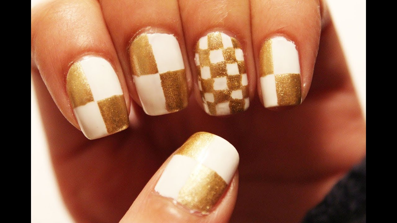 Gold Checkered Nail Art | Dee2102