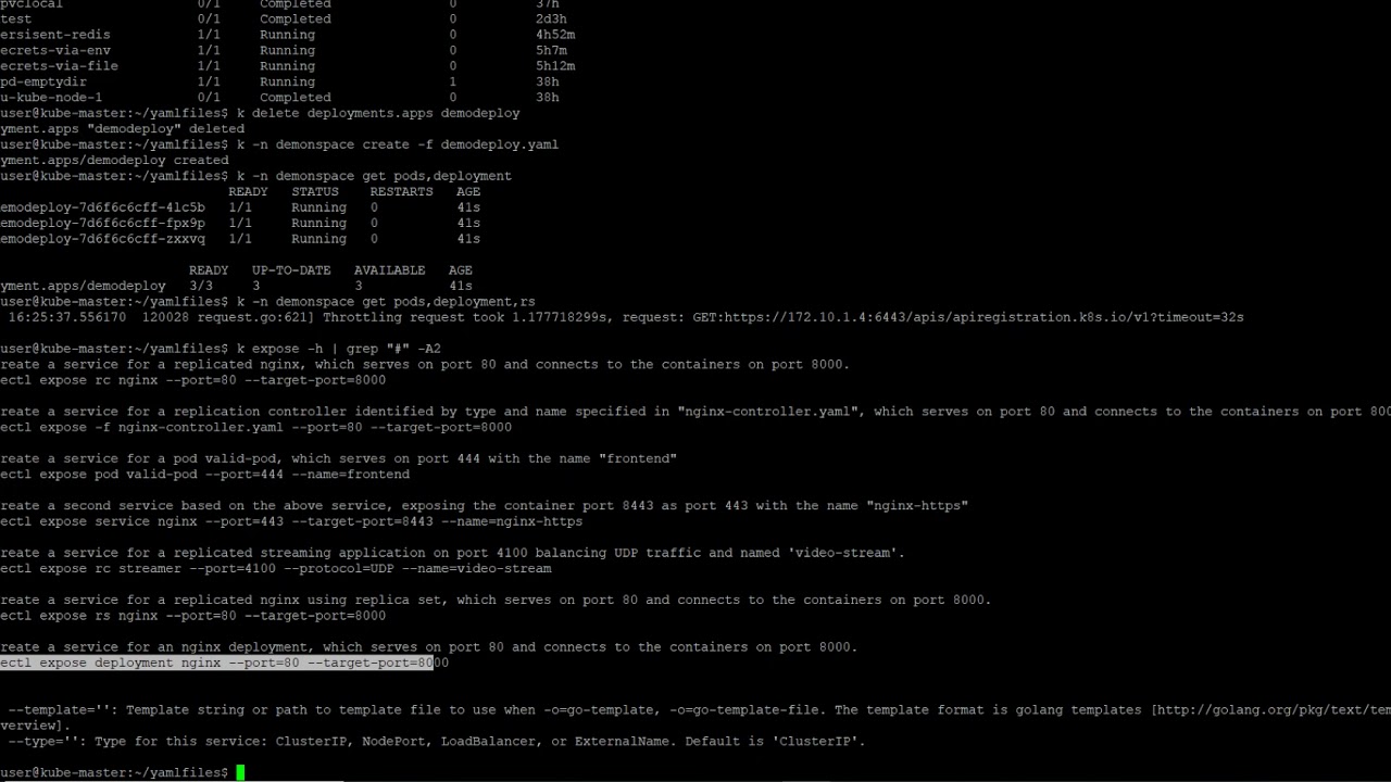 Kubernetes deployments service expose