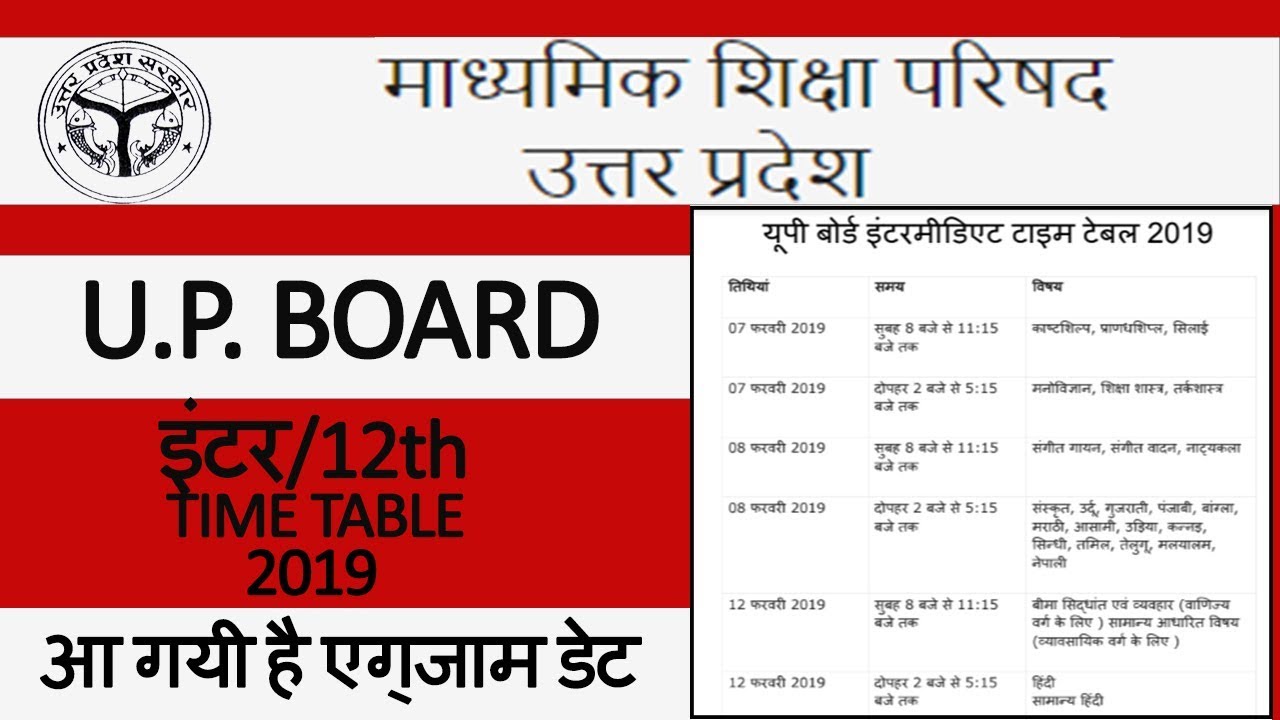 UP Board 12th Time Table 2019 | UP Board 12th Date Sheet 2019