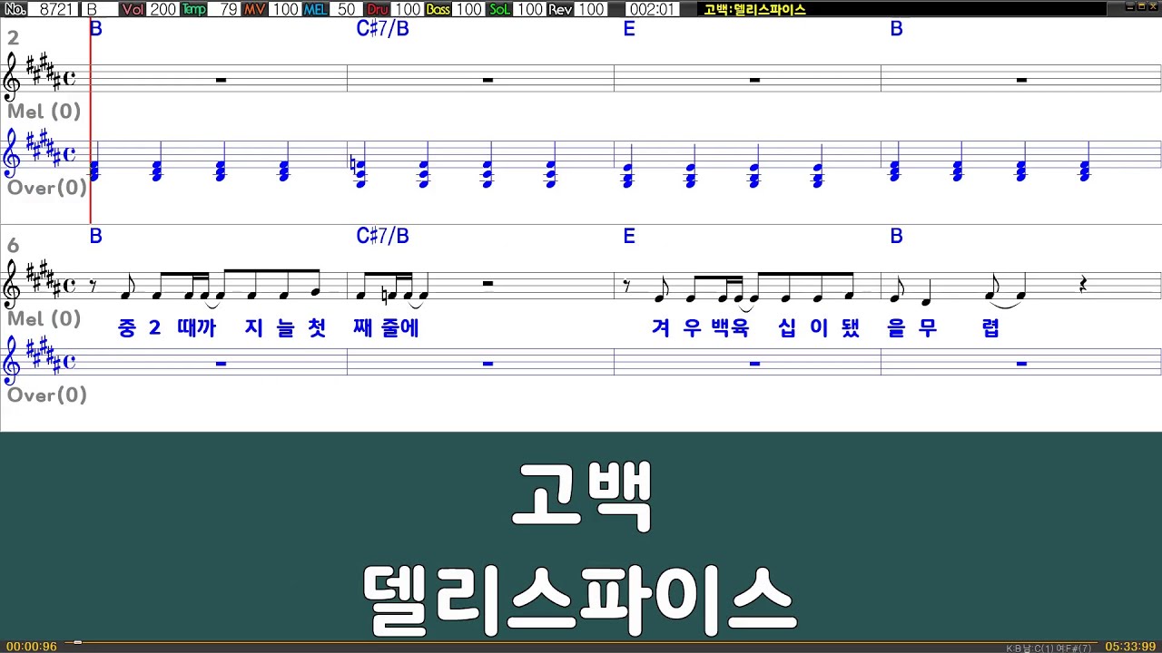 [은성반주기] 고백 - 델리스파이스 /악보/MR/가사