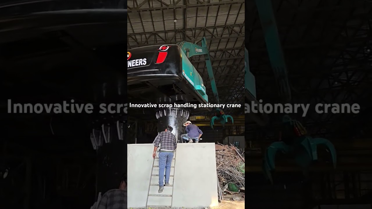 innovative and amazing scrap handling stationary crane 😄🫠 #industrialcranes #exacavator #steel