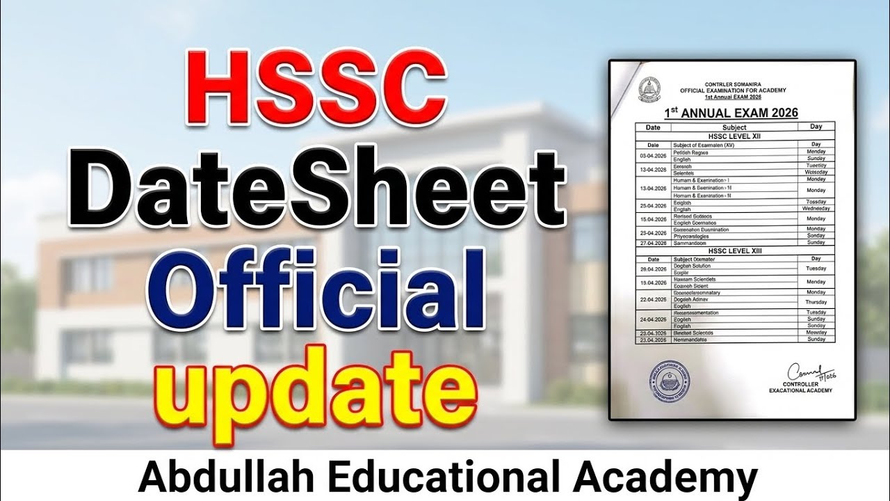 HSSC Datesheet Official Update 1st Annual Exam 2026/ FBISE 