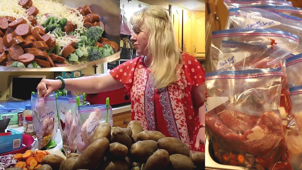 LARGE FAMILY FREEZER COOKING | Crockpot Freezer Meals, TONS of Twice Baked Potatoes, More!!