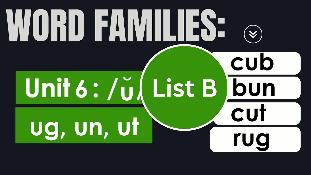 WORD FAMILIES  UNIT 6 LIST B -ug, un, ut