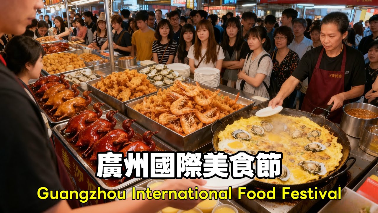 廣州美食節狂歡！棉花糖甜潤出圈，潮汕蠔仔烙香煎金黃，鐵板魷魚滋滋爆香，飛餅現甩現煎，炸蝦外酥里嫩，紅燒乳鴿皮脆肉嫩，三鮮豆皮咸香入味，更有燒鵝、雙皮奶等大灣區特色美食齊聚，一站式解鎖南北風味與嶺南風情