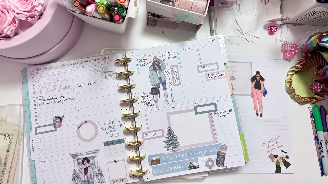 Classic Happy Planner Plan With Me - Decorating a Winter Spread AND a Goal spread.