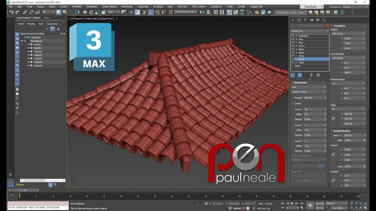3DS Max Процедурная глиняная черепичная крыша