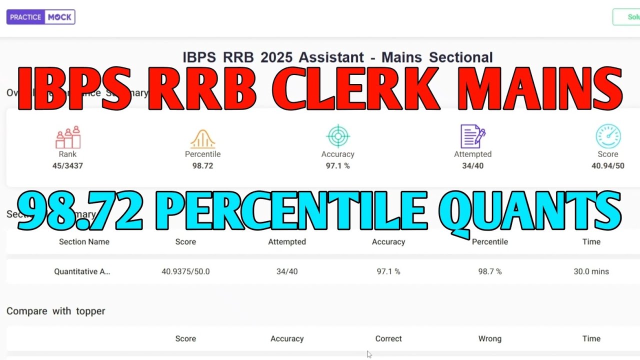 98.72 PERCENTILE 💪 IBPS RRB CLERK MAINS QUANT SECTIONAL TEST 1 (2025) | PRACTICE MOCK |
