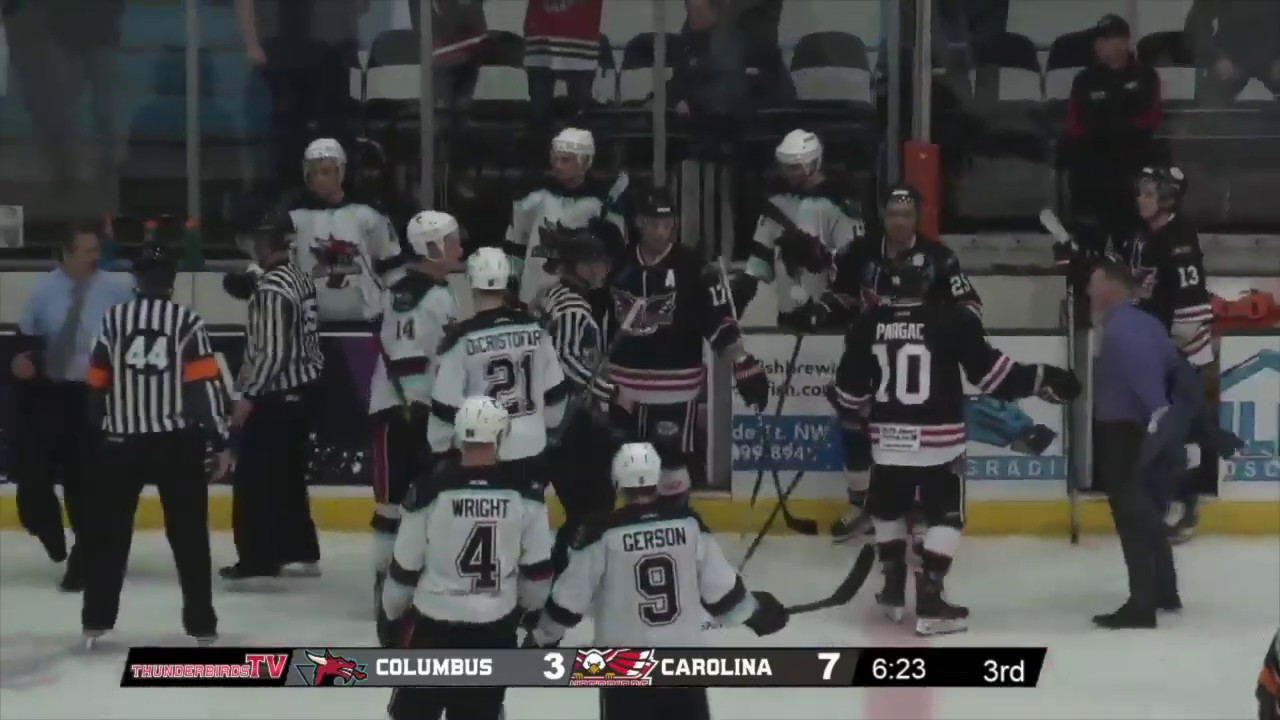 Hockey Coach Fight Turns Into Bench Clearing Brawl - Carolina Thunderbirds vs Columbus River Dragons