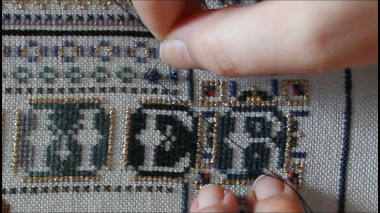Flosstube #3 Beading on Linen Fabric #crossstitchbeading