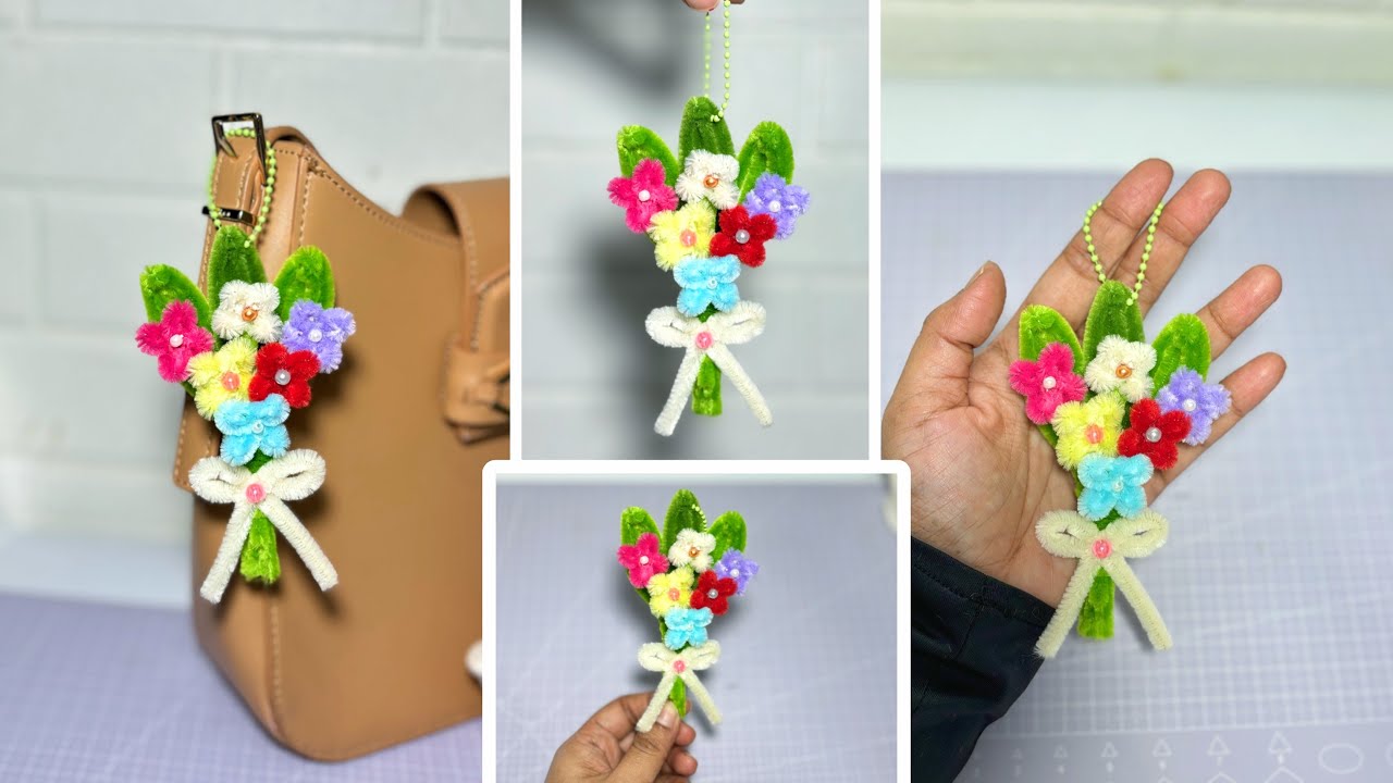 Flowers Bouqute💐 Keychain With Pipe Cleaner - Fuzzy Wire Craft