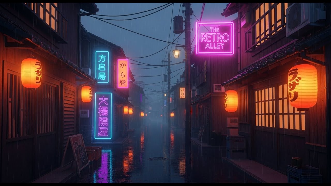 🌧 The Retro Alley &ndash; Rainy Japanese Nights  80s 90s Nostalgia Lofi Beats for Sleep & Study