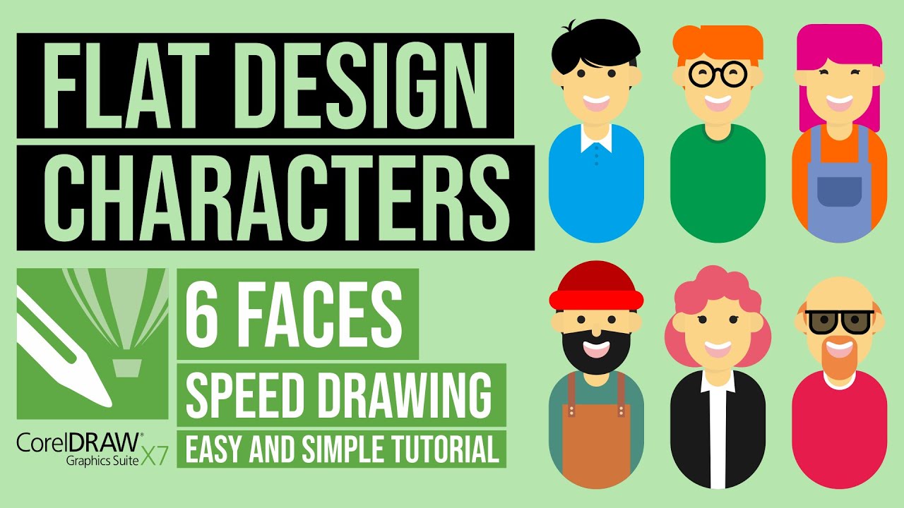 6 faces flat design characters speed drawing (easy and simple CorelDRAW tutorial)
