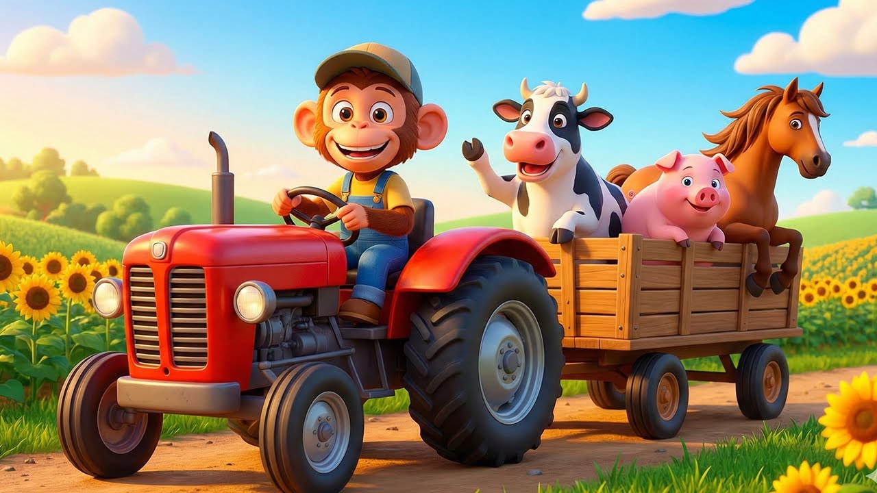 Monkey’s Tractor Day: Move Cow 🐄 Pig 🐷 Horse 🐴 with Gentle Care 🚜 | 🐒