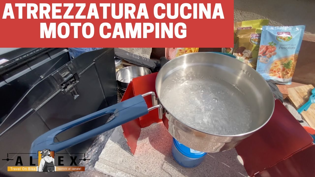 ATTREZZATURA CUCINA DA CAMPEGGIO per MOTO CAMPING con Trk 502 x. TEST FORNELLO A GAS E PASTA PRONTA