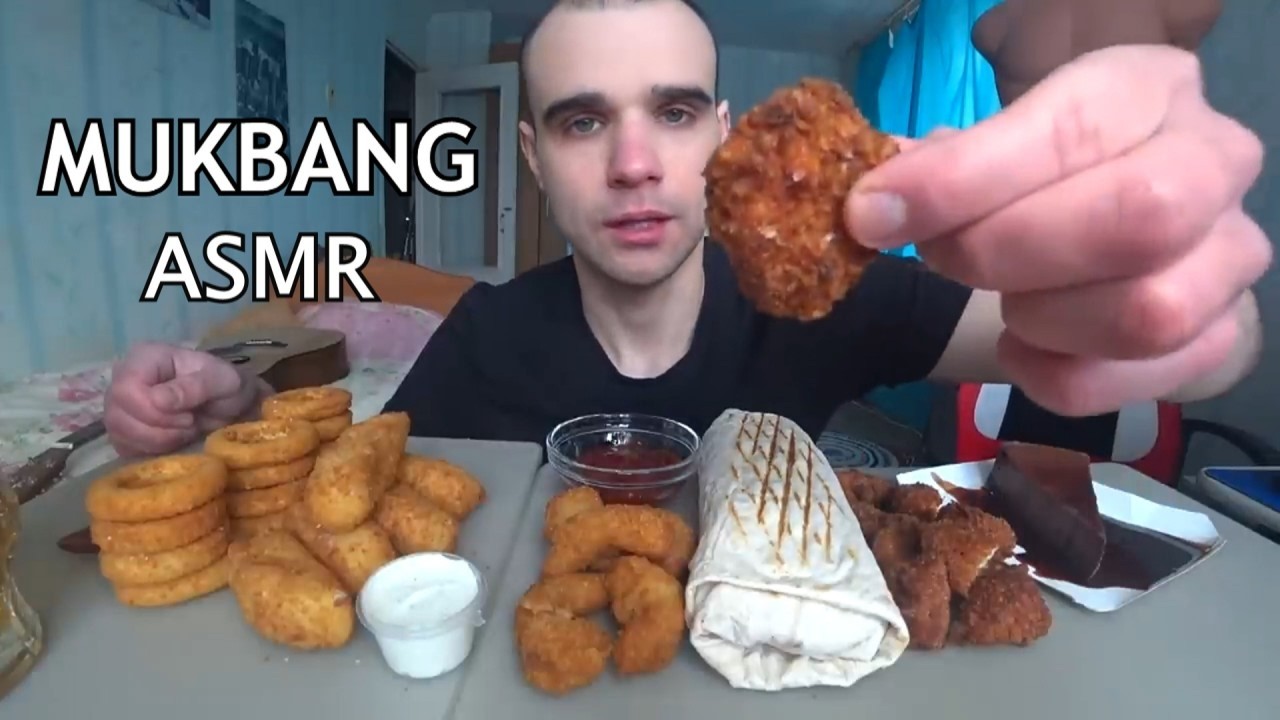 МУКБАНГ ШАУРМА СО СВИНИНОЙ / СНЕКИ : НАГГЕТСЫ, КРЕВЕТКИ ЛУКОВЫЕ КОЛЬЦА / EATING / Mukbang ASMR АСМР