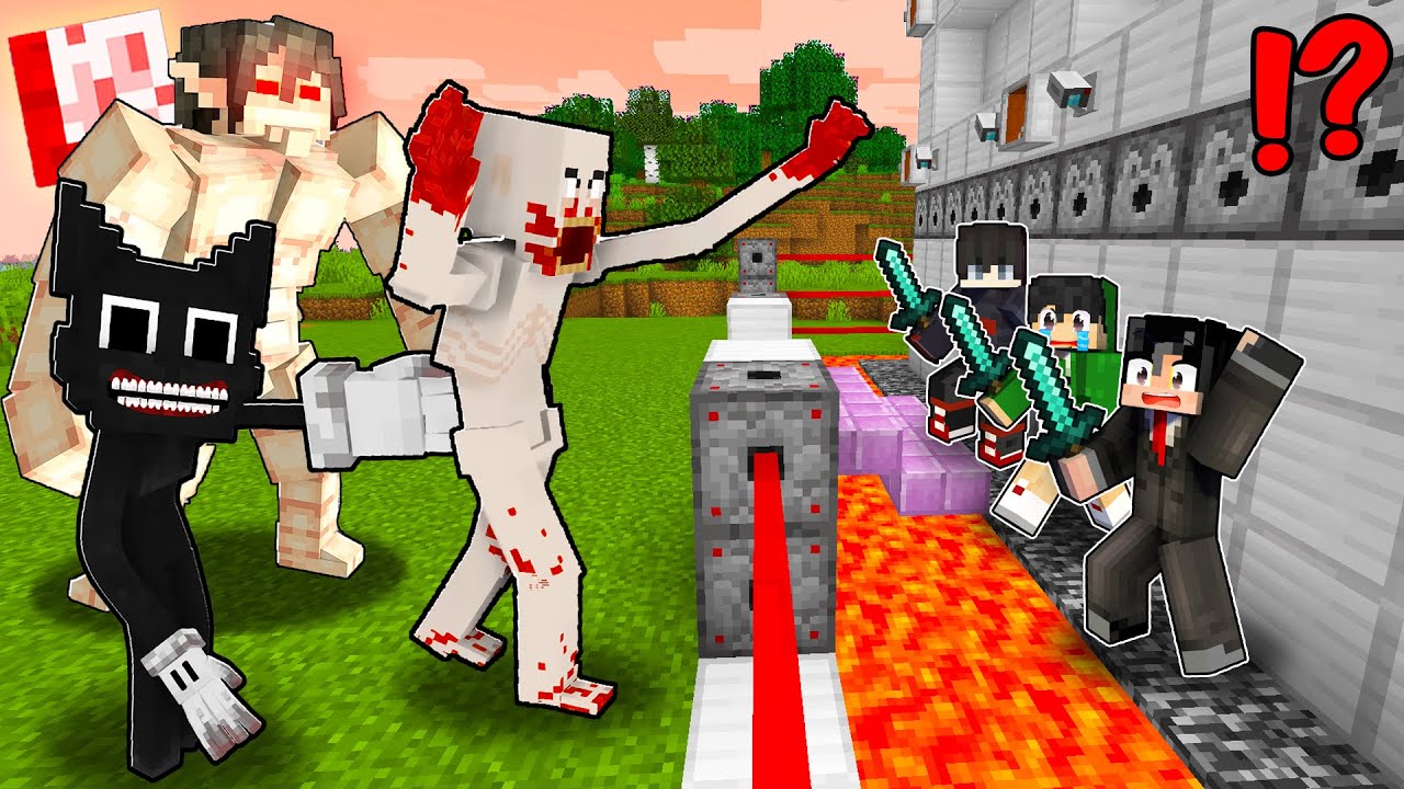 Best of Minecraft - Monsters vs Security Build Hacks (SCP - 096, Cartoon Cat and Evil Titan)