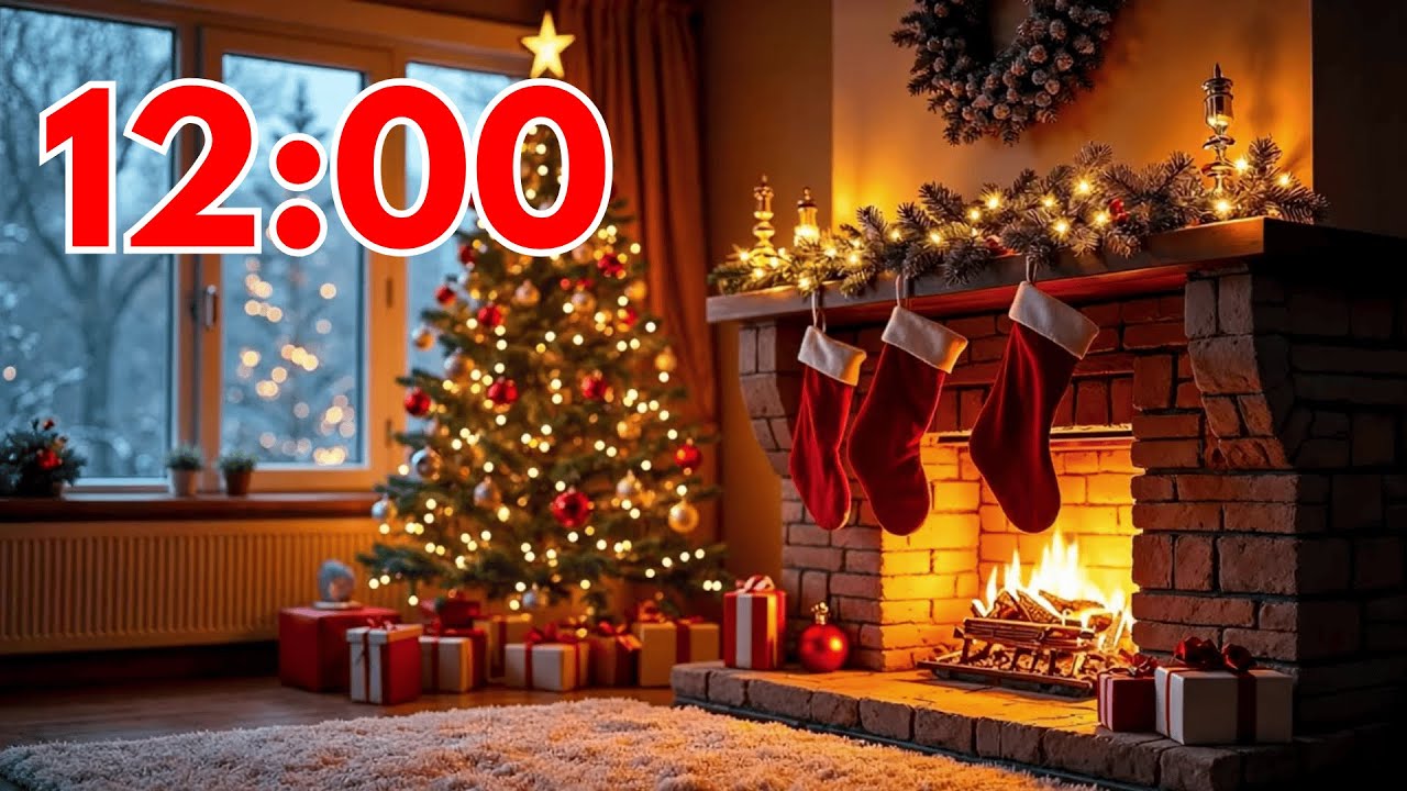 12 Minute Christmas Timer with Music & Fire Crackling 🎄 | Cozy  Fireplace Ambience