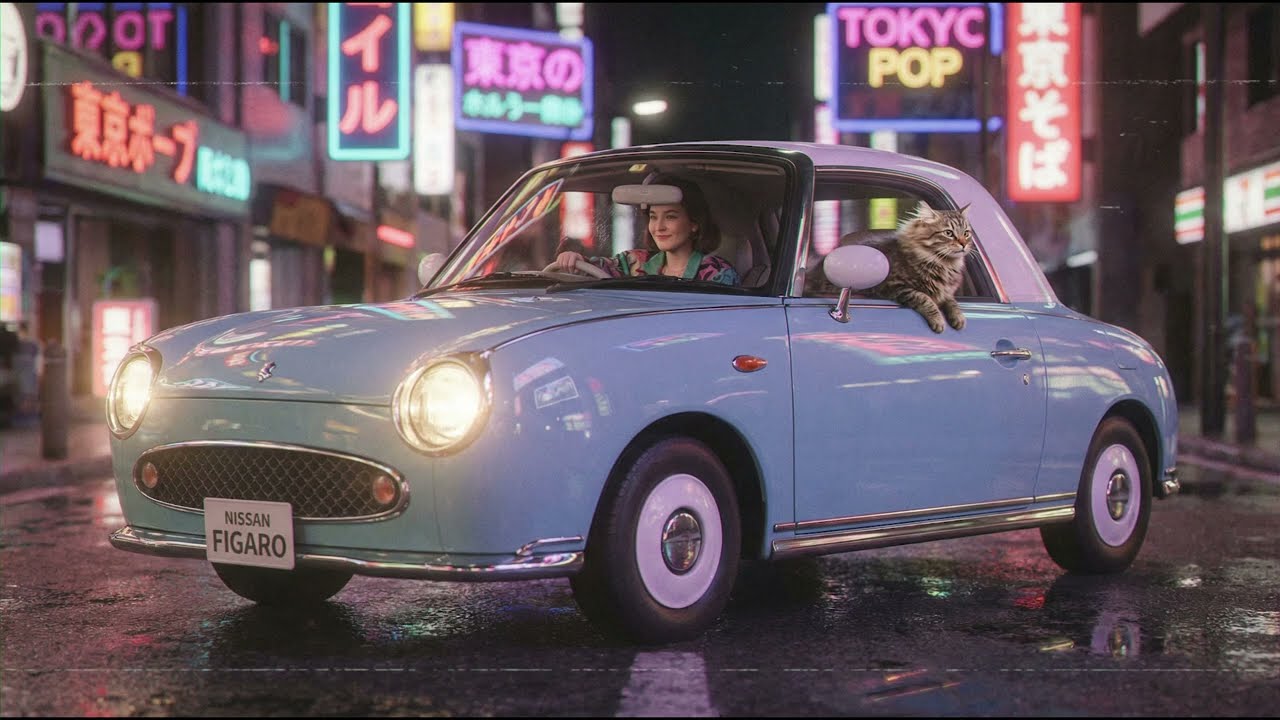 Tokyo Night Drive with a Cat 🐈 | Nissan Figaro Retro City Pop Instrumental