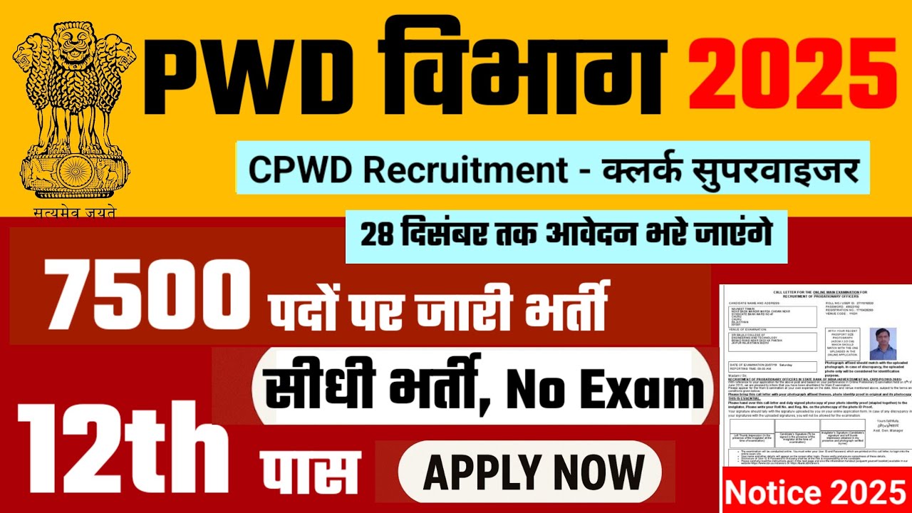 pwd recruitment 2025, PWD Vacancy 2025 | Latest Government Jobs 2025 | new vacancy 2025