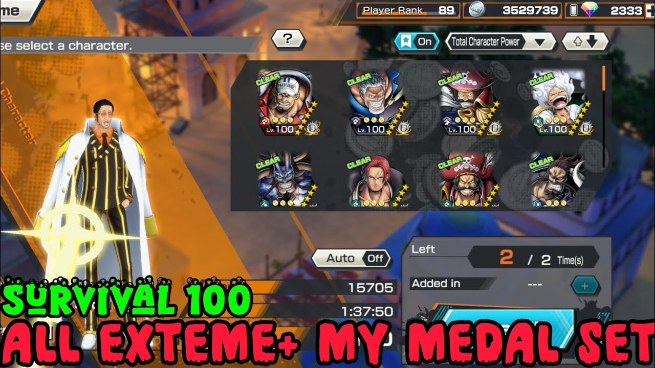 All EX characters lvl 100 survival 100 Gameplay+ My Medal Set in One Piece Bounty Rush | OPBR