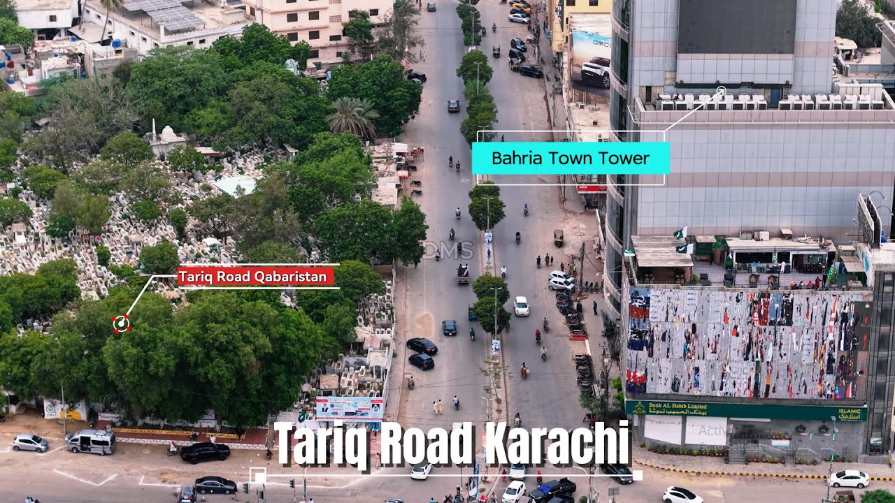 Tariq Road Karachi Aerial Drone View | Famous Shopping Street in 4K