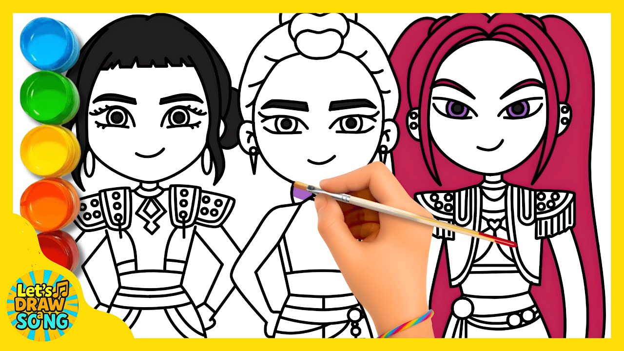 How to Draw Huntrix ❤️ KPop Demon Hunters Rumi, Zoey & Mira | Drawing & Coloring